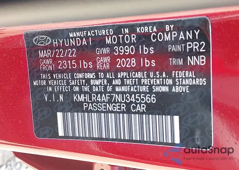 2022 Hyundai Elantra N Line z USA, uszkodzony, nr VIN KMHLR4AF7NU345686